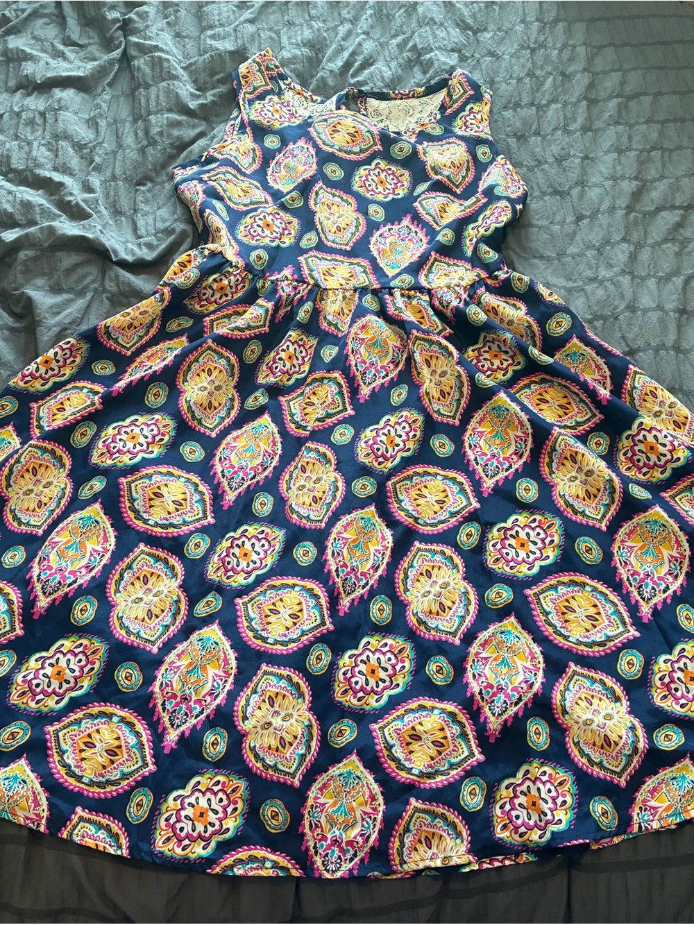 Red Camel Navy Paisley-Print Sleeveless Fit-and-Flare Dress